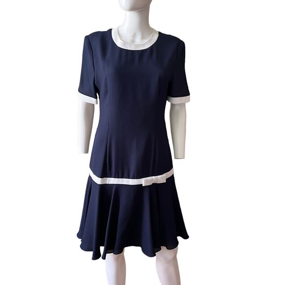 Vintage 80s Yves Cossette Depeche Mode Drop Waist Shift Preppy Dress 10 - Picture 1 of 7